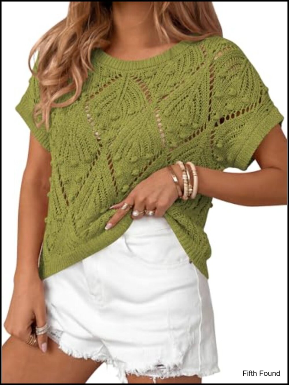 Crochet Short Sleeve Sweater Boho Summer Pullover 3D Popcorn Knit Top